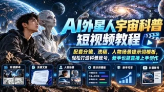 AI外星人宇宙科普短视频教程，配套分镜、洗稿、人物场景提示词模板，轻松打造科普账号，新手也能直接上手创作